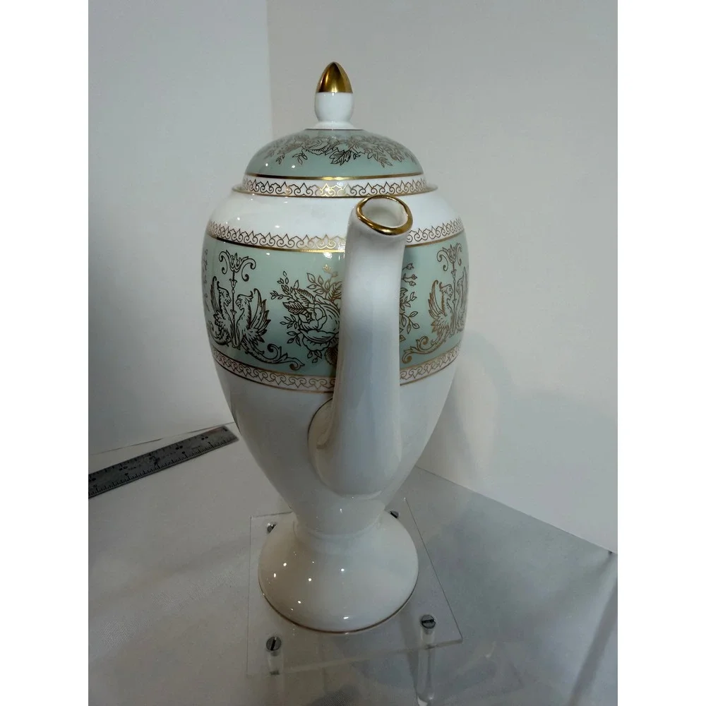 Wedgwood Gold Columbia Sage Green Coffee Pot Bone China Gryphon England 10.5in - Picture 6 of 10